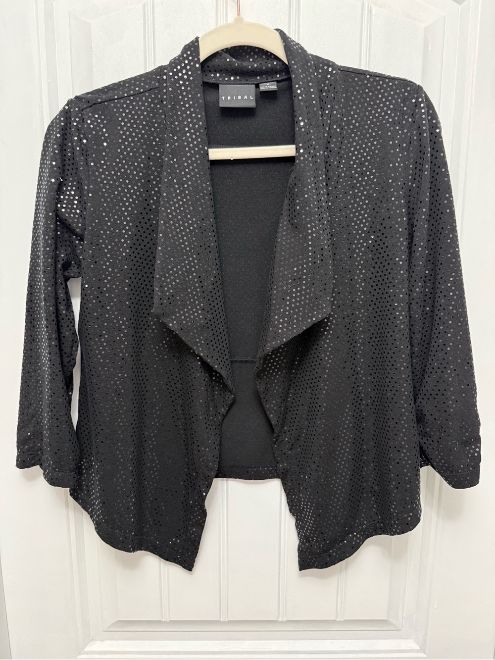 Tribal Size Small Vintage Black Sequin Open Face Crop Jacket (47-8)